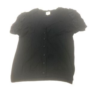 Eci Black Silk Flower Shoulder Detail Sweater